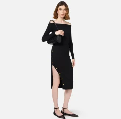 Abito midi in viscosa con bottoni sullo spacco