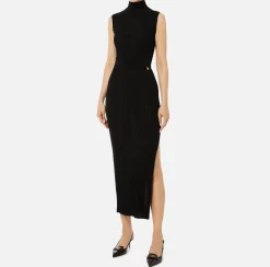 Abito midi in viscosa e lurex a costine