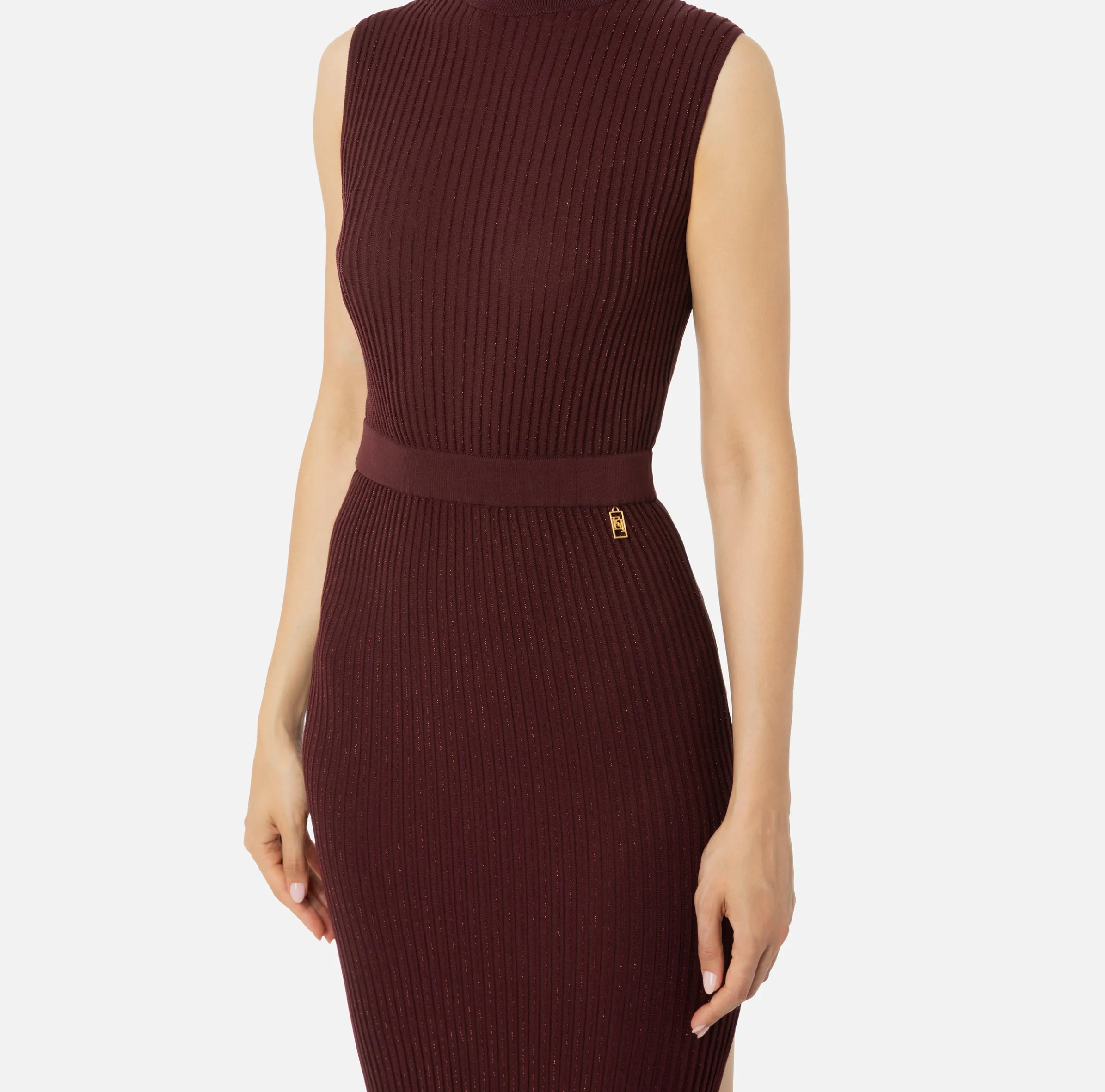 Abito midi in viscosa e lurex a costine
