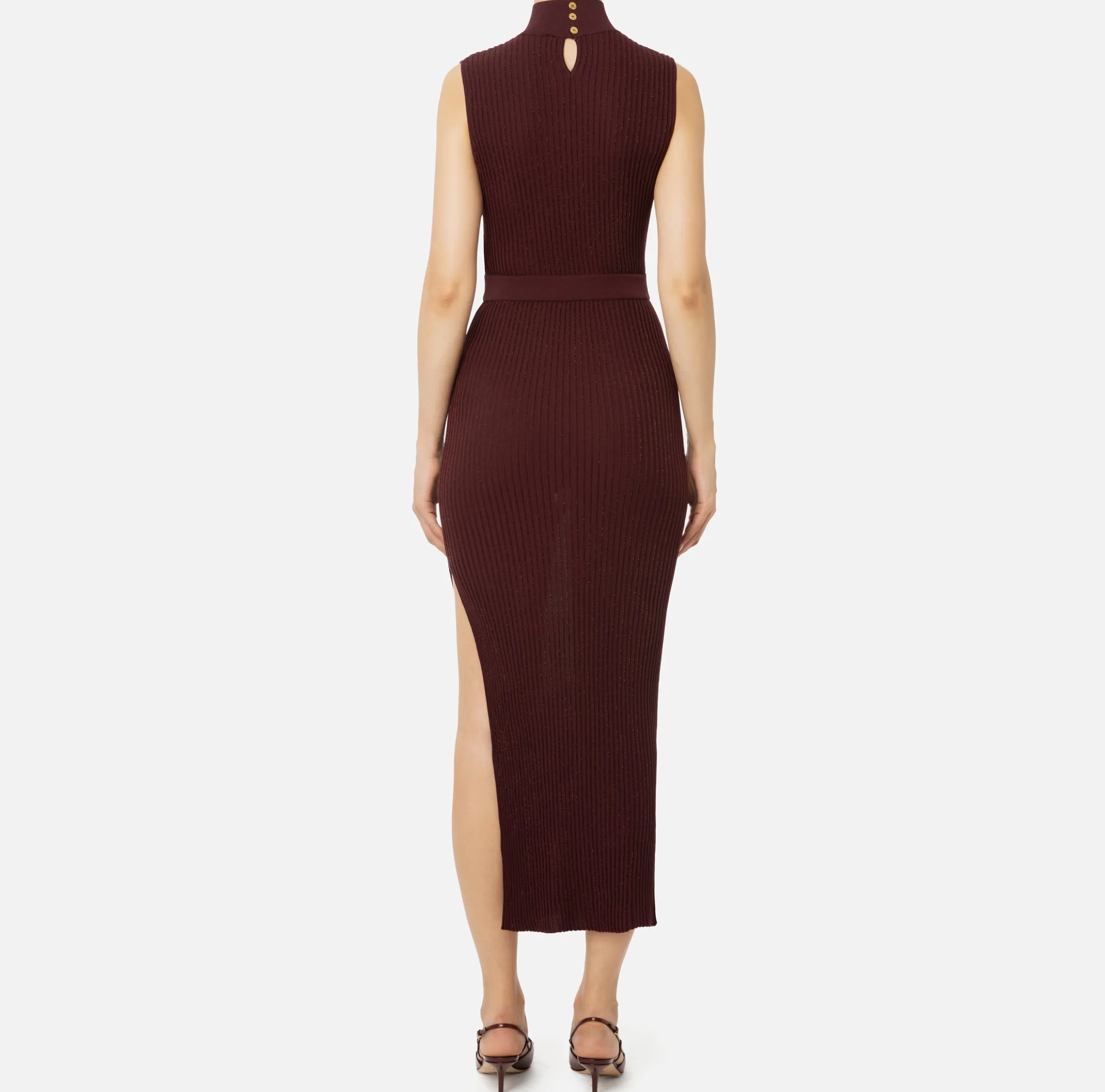 Abito midi in viscosa e lurex a costine