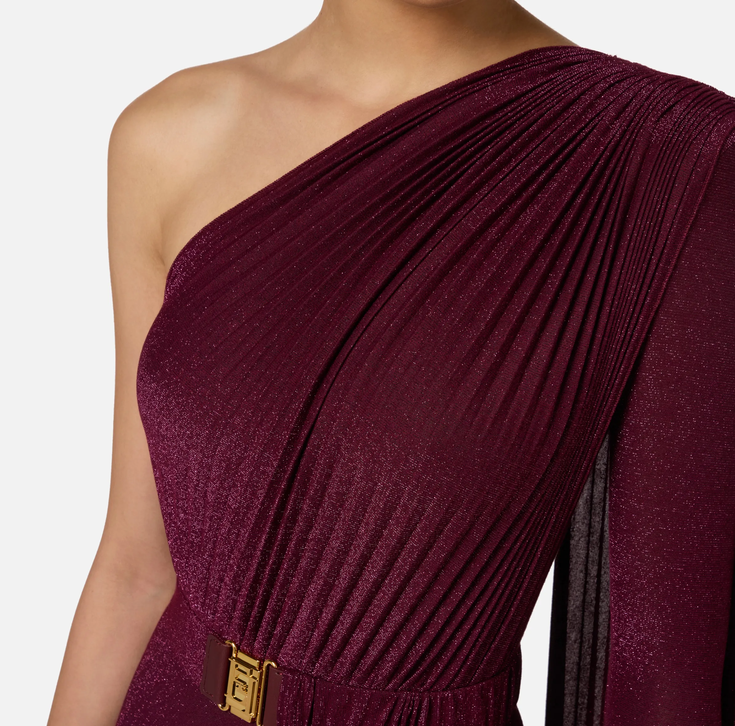 Abito monospalla red carpet in jersey lurex plissettato