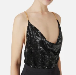 Abito red carpet con top ricamato e gonna in jersey lurex