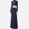 Abito red carpet in ciniglia ricamata con pailettes con cut-out
