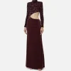 Abito red carpet in ciniglia ricamata con pailettes con cut-out