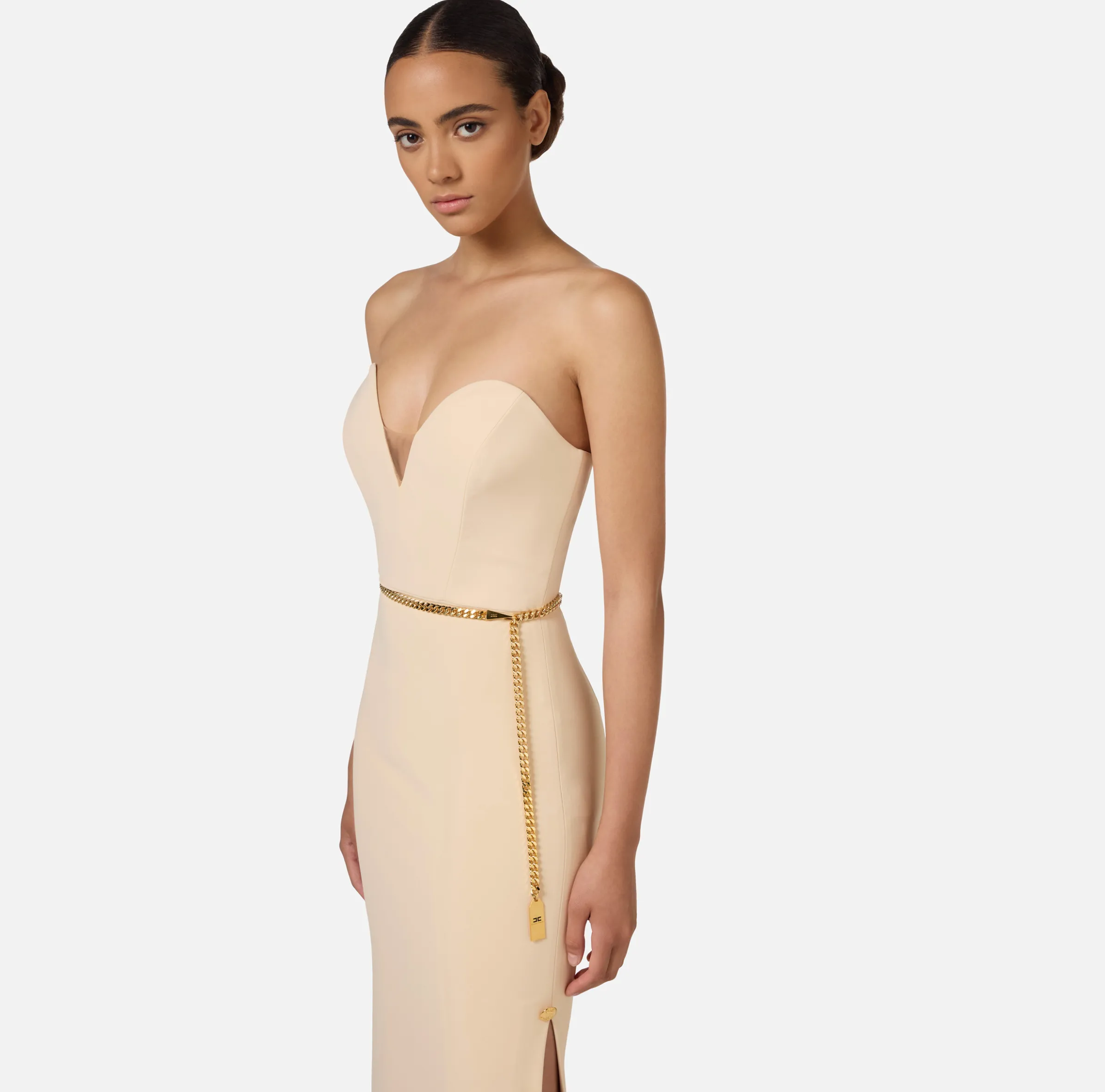 Abito red carpet in crêpe con scollo bustier