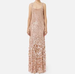 Abito red carpet in georgette ricamata con paillettes