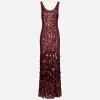 Abito red carpet in georgette ricamata con paillettes