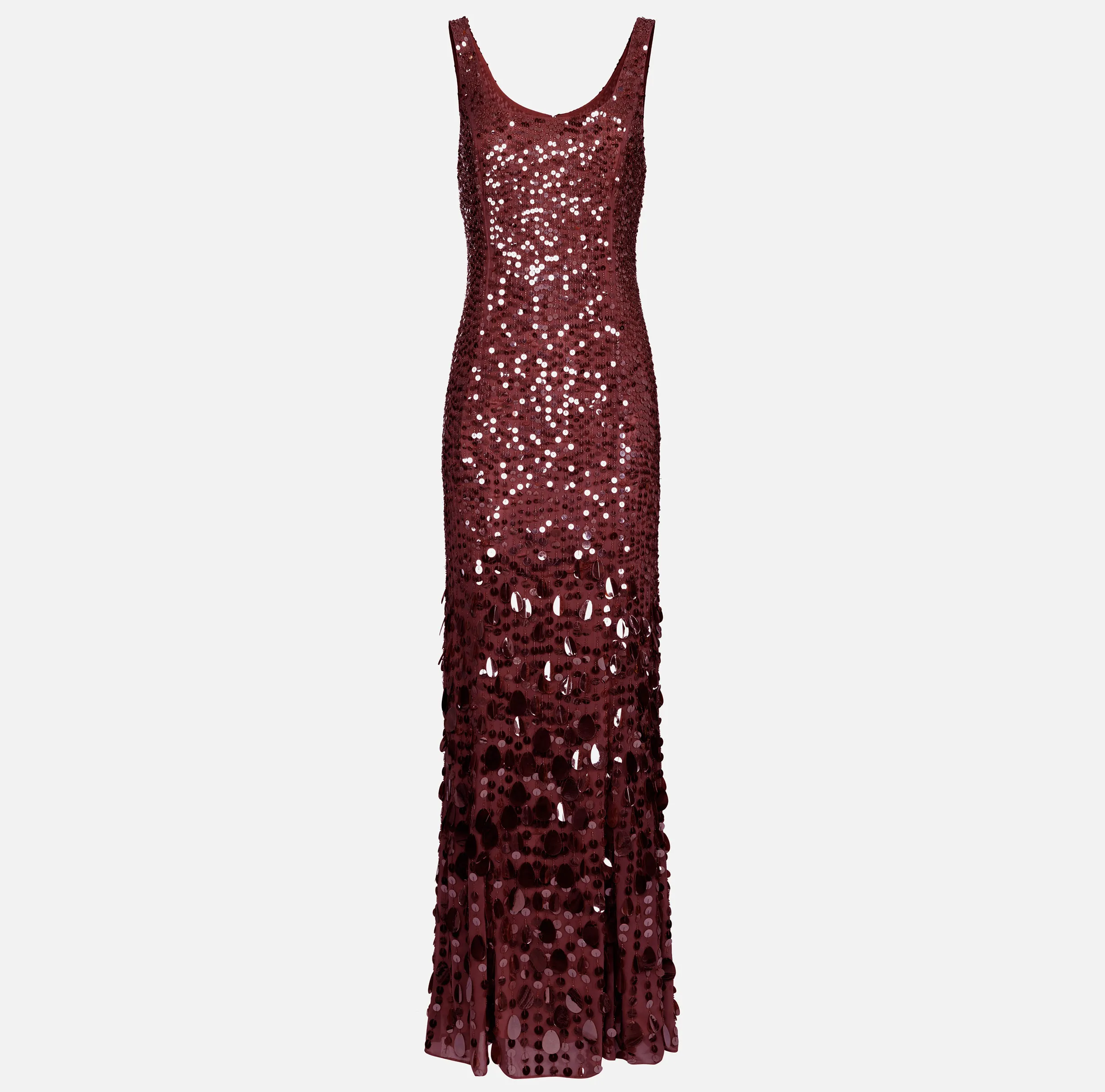 Abito red carpet in georgette ricamata con paillettes