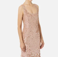 Abito red carpet in georgette ricamata con paillettes