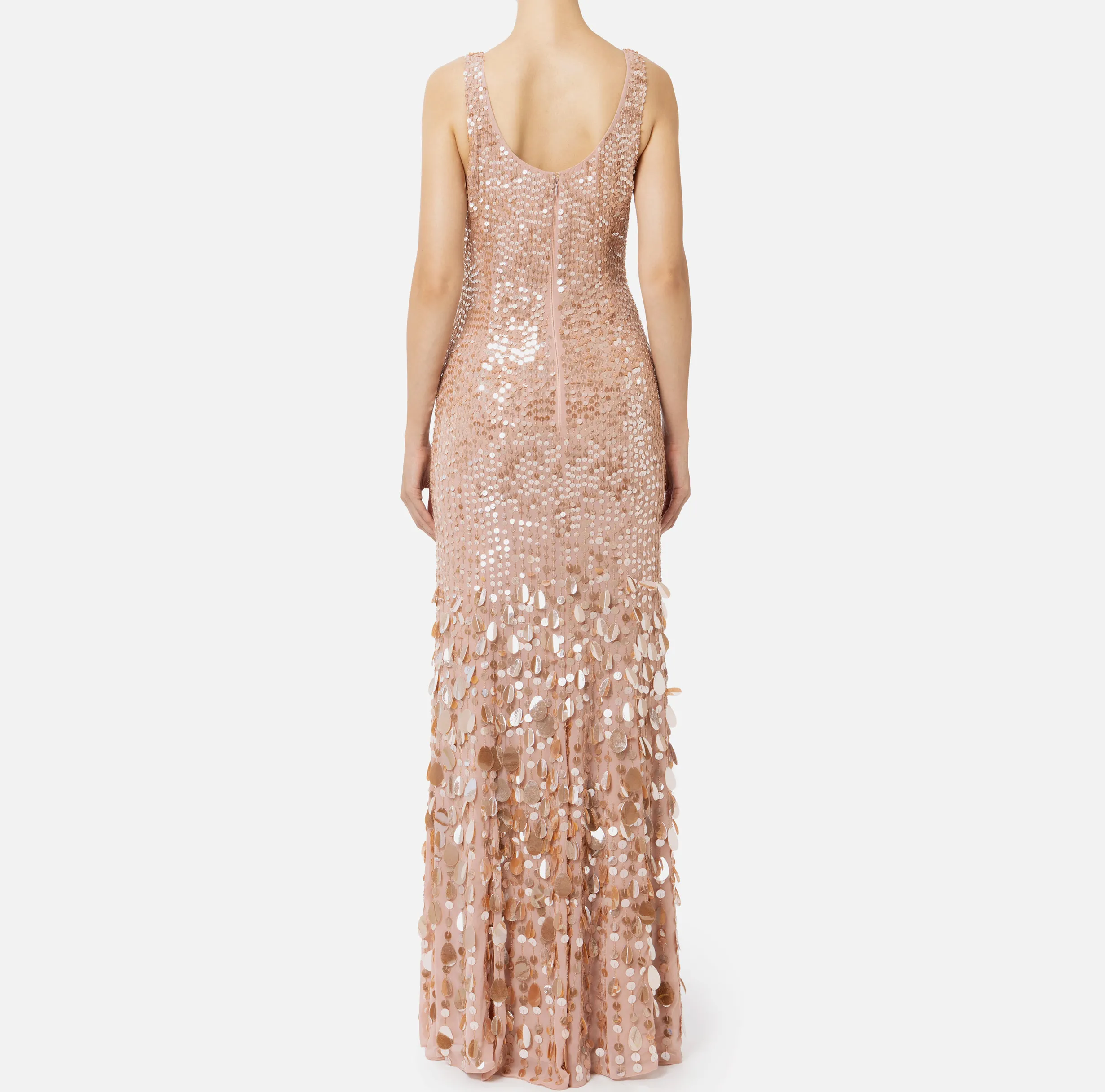 Abito red carpet in georgette ricamata con paillettes