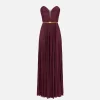 Abito red carpet in jersey lurex plissettato con cintura