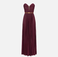 Abito red carpet in jersey lurex plissettato con cintura