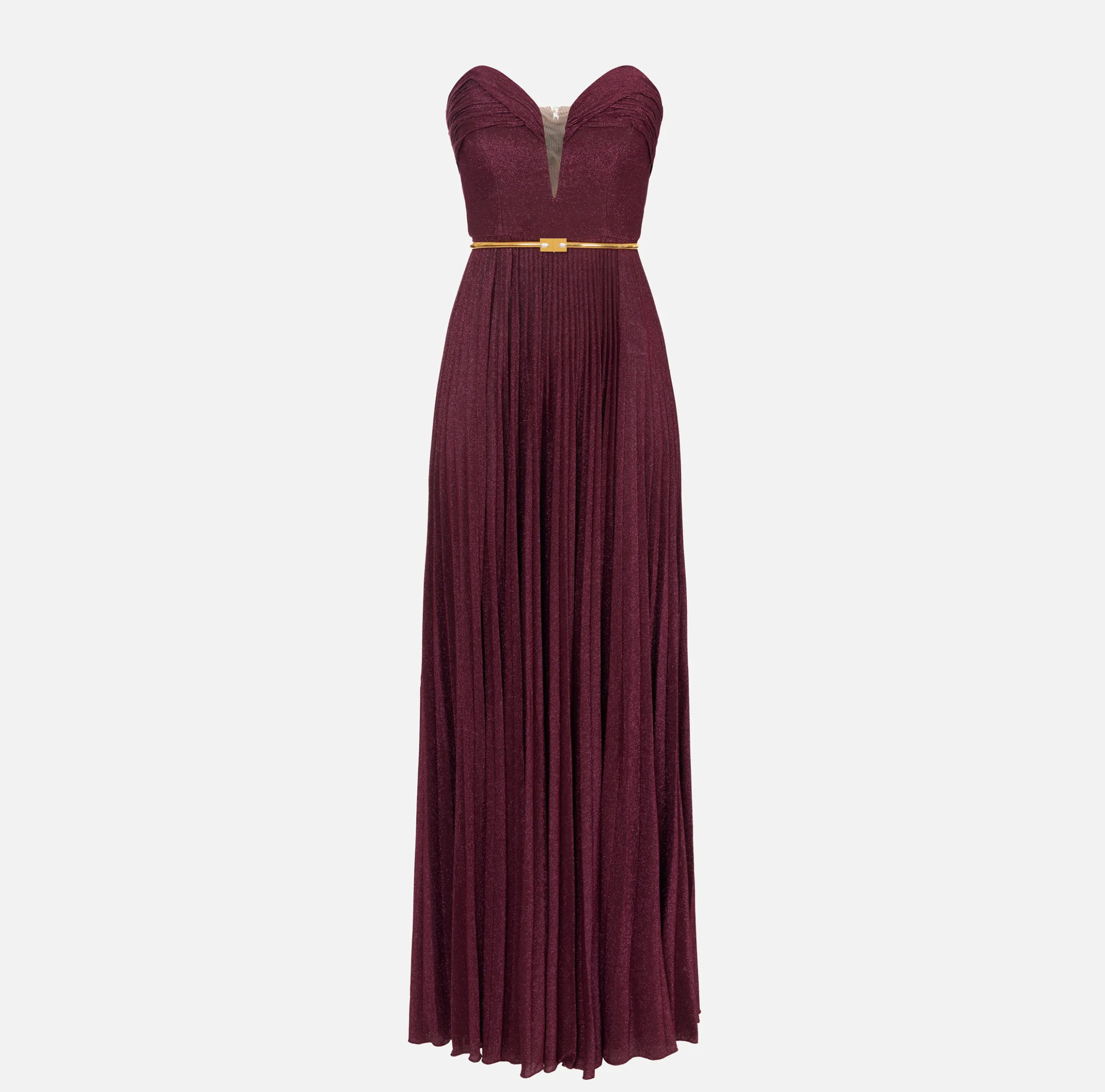 Abito red carpet in jersey lurex plissettato con cintura
