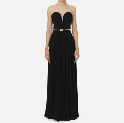 Abito red carpet in jersey lurex plissettato con cintura