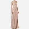 Abito red carpet in jersey lurex plissettato con cintura