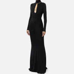 Abito red carpet in jersey drappeggiato con collana
