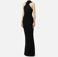 Abito red carpet in jersey con collana sulla schiena