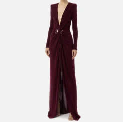 Abito red carpet in jersey lurex con nodo e accessorio logo