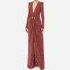 Abito red carpet in jersey lurex con nodo e accessorio logo