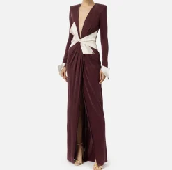 Abito red carpet in jersey drappeggiato con fusciacca