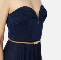 Abito red carpet in jersey lurex plissettato con cintura