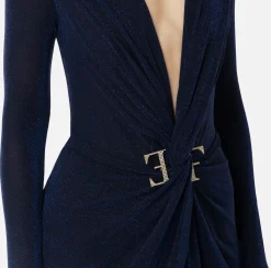 Abito red carpet in jersey lurex con nodo e accessorio logo