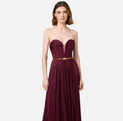 Abito red carpet in jersey lurex plissettato con cintura