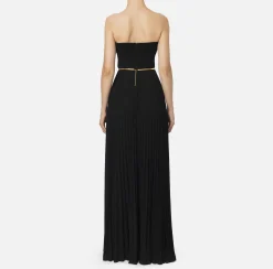 Abito red carpet in jersey lurex plissettato con cintura