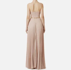Abito red carpet in jersey lurex plissettato con cintura