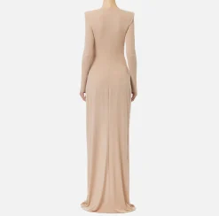 Abito red carpet in jersey lurex con nodo e accessorio logo