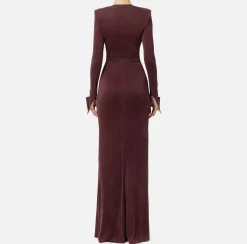 Abito red carpet in jersey drappeggiato con fusciacca