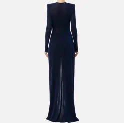 Abito red carpet in jersey lurex con nodo e accessorio logo