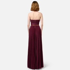 Abito red carpet in jersey lurex plissettato con cintura