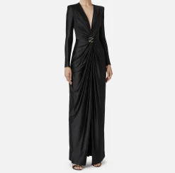 Abito red carpet in lycra con nodo e accessorio logo