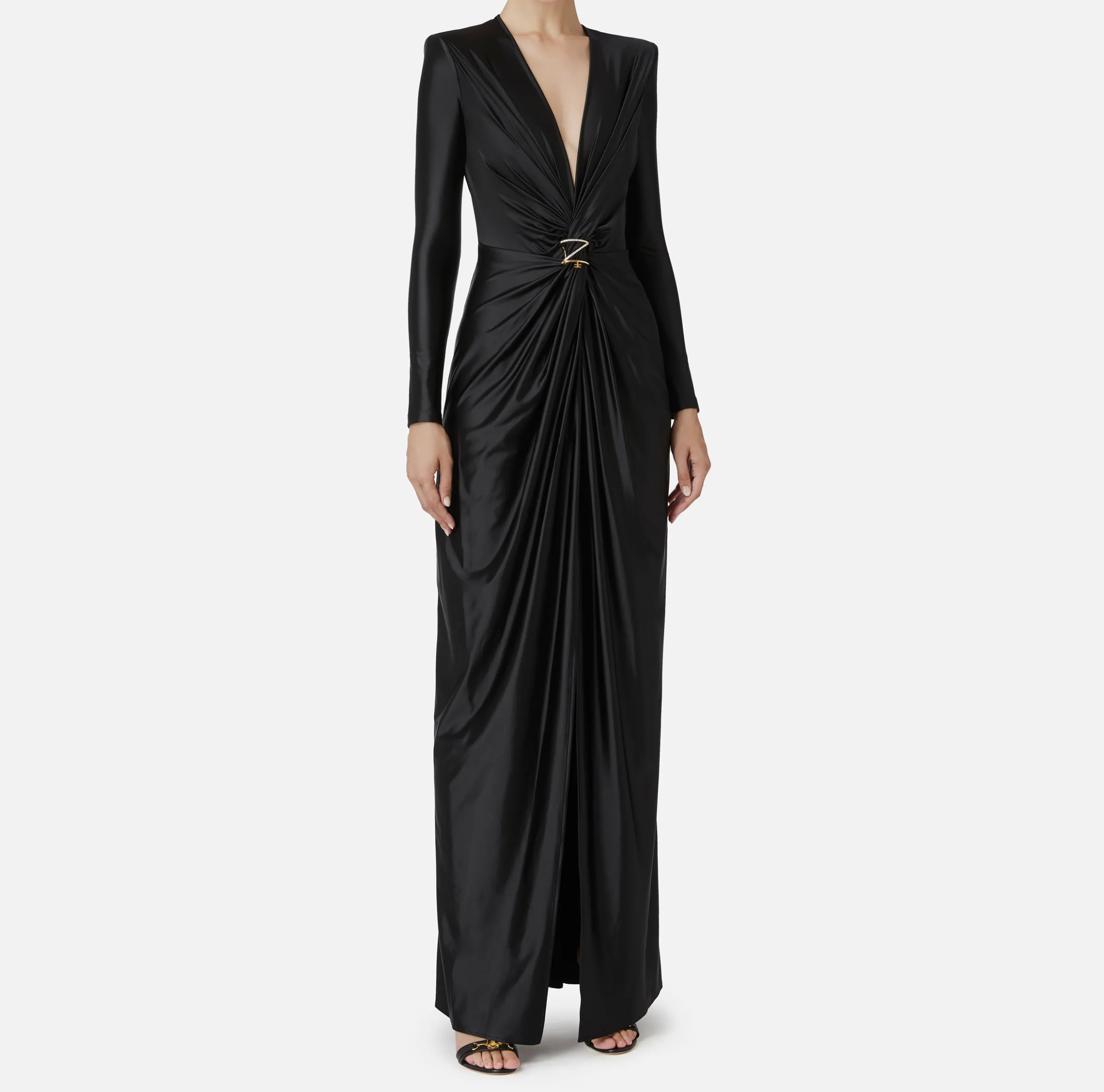 Abito red carpet in lycra con nodo e accessorio logo