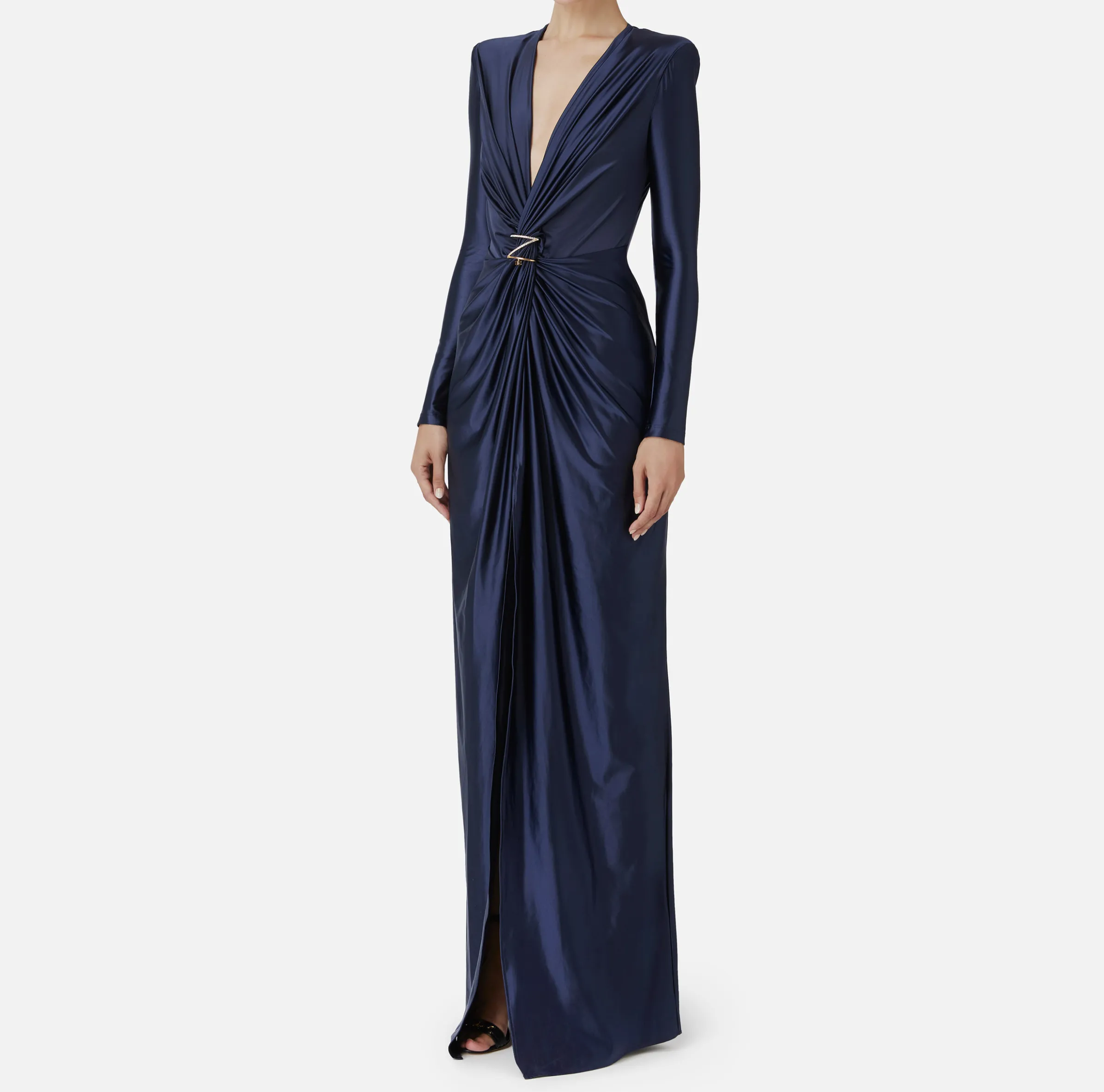 Abito red carpet in lycra con nodo e accessorio logo