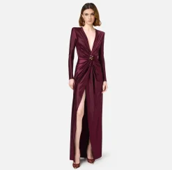 Abito red carpet in lycra con nodo e accessorio logo