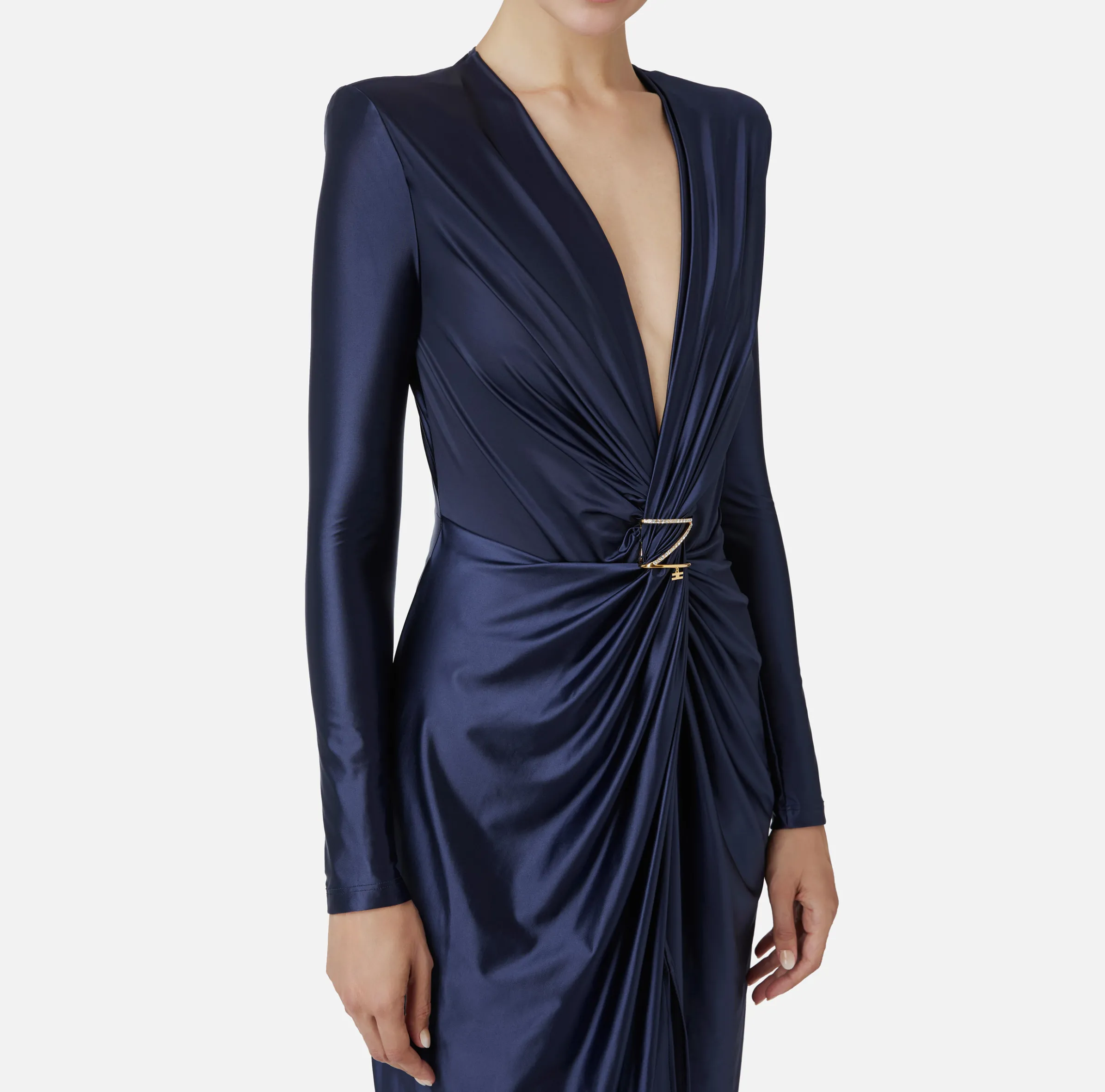 Abito red carpet in lycra con nodo e accessorio logo