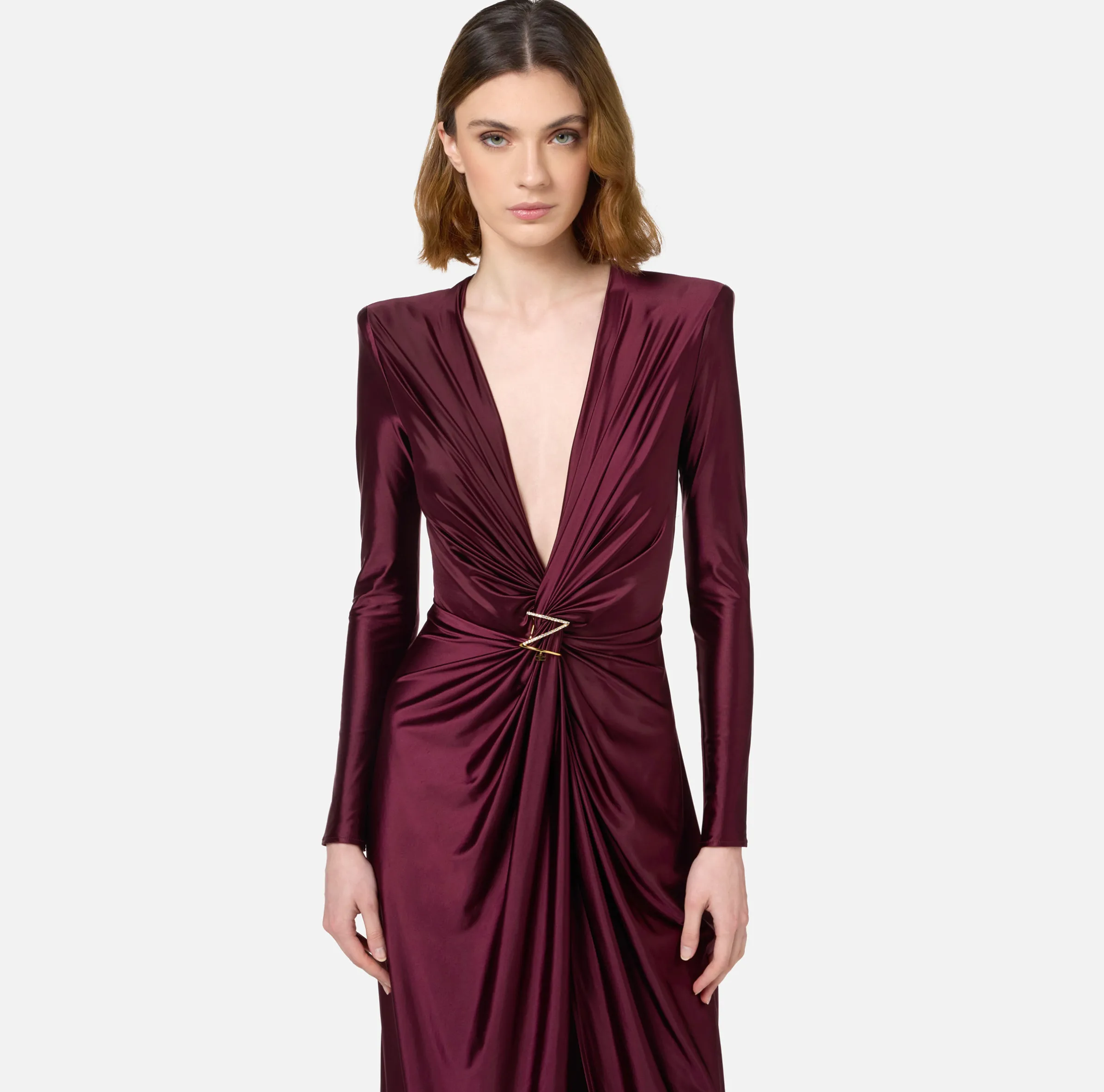 Abito red carpet in lycra con nodo e accessorio logo