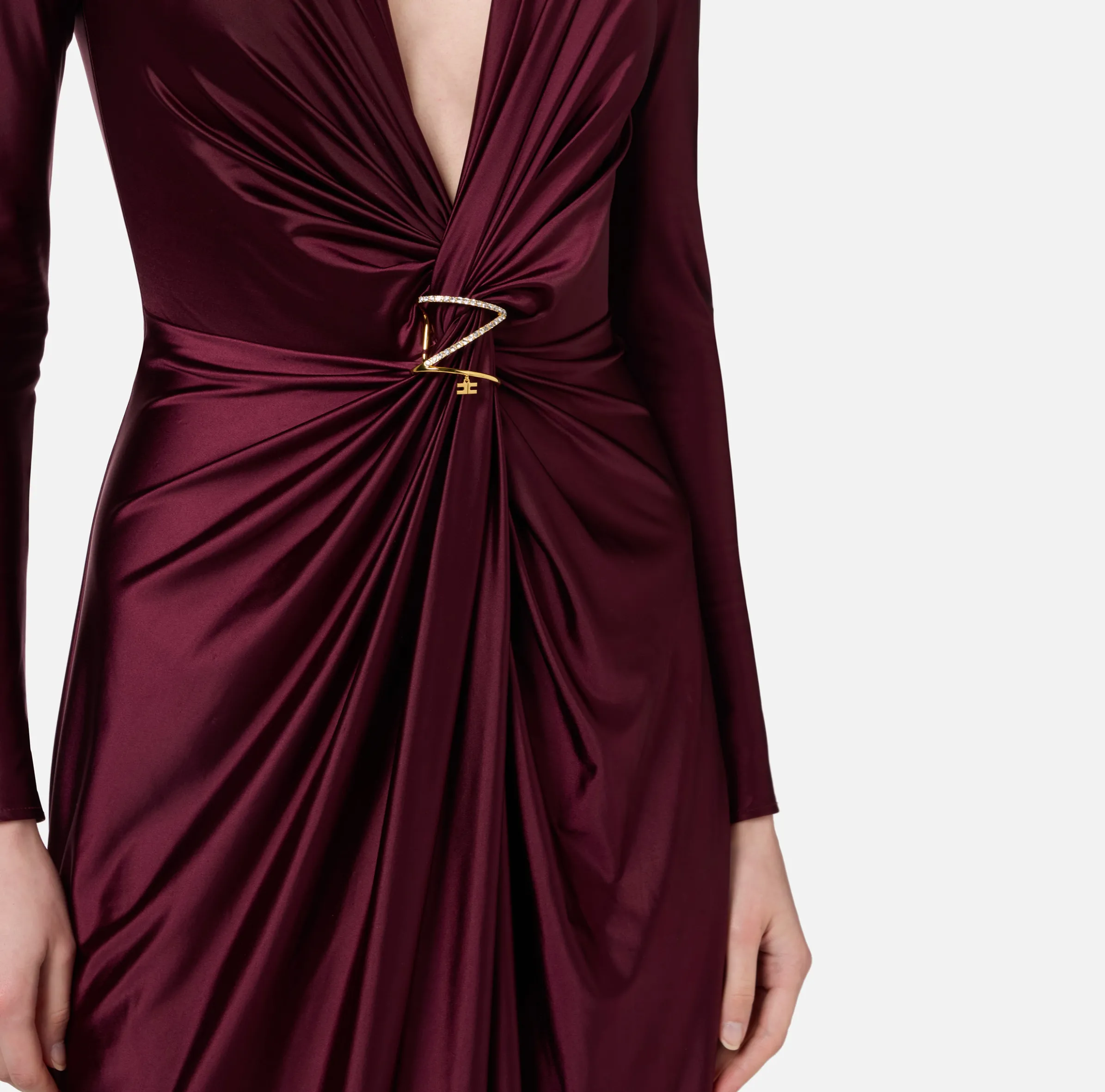 Abito red carpet in lycra con nodo e accessorio logo