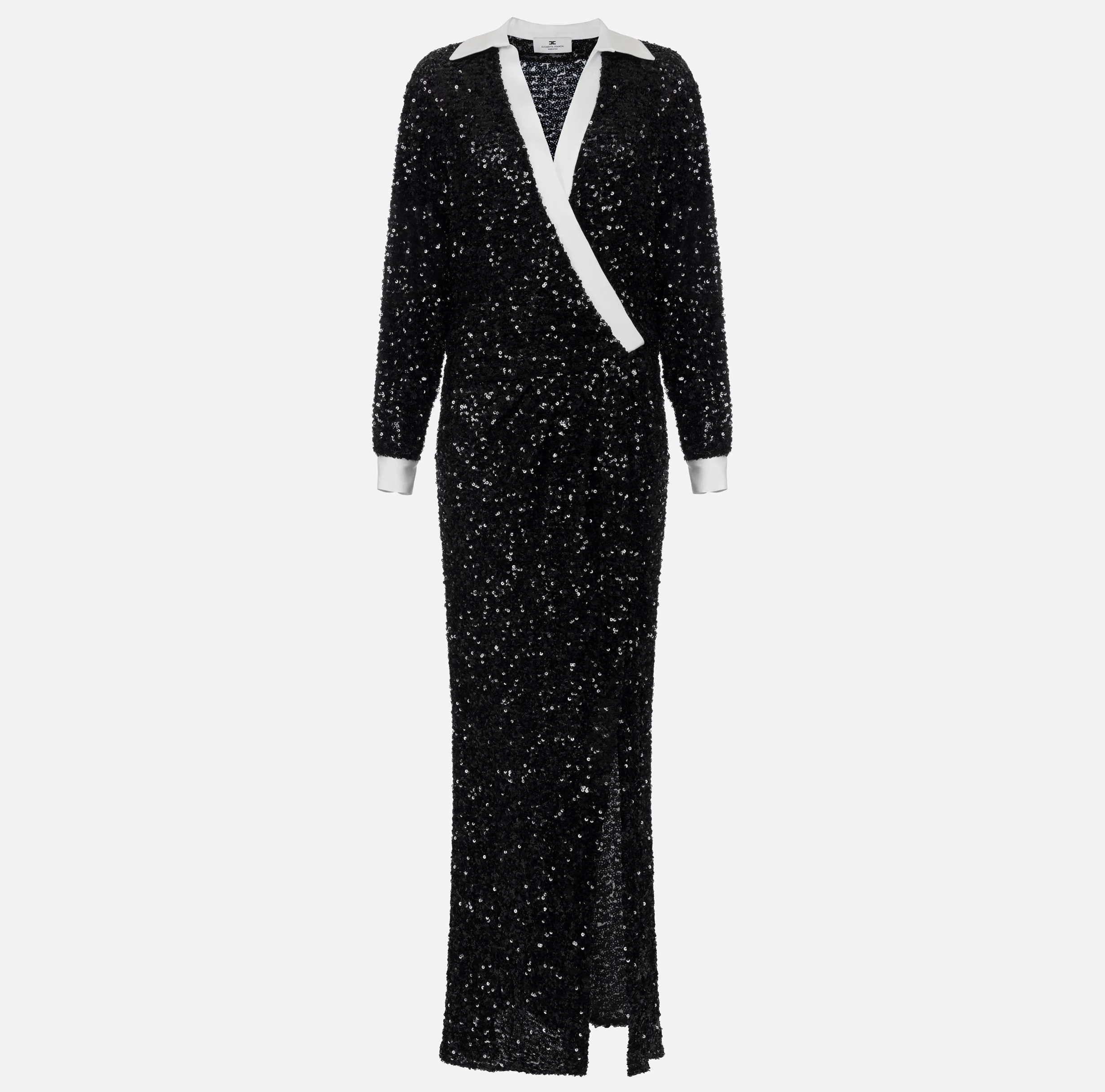 Abito red carpet in paillettes con inserti in raso