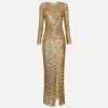 Abito red carpet in tulle ricamato con paillettes con cut-out