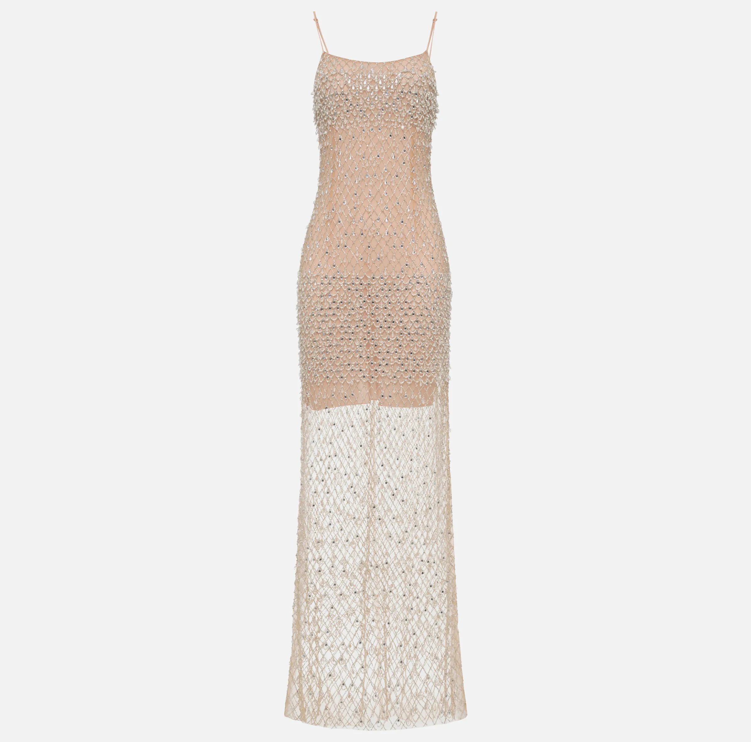 Abito red carpet in tulle ricamato con paillettes disegno losanga