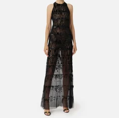 Abito red carpet in tulle ricamato con paillettes pixel