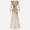 Abito red carpet in tulle stretch ricamato con paillettes fireworks
