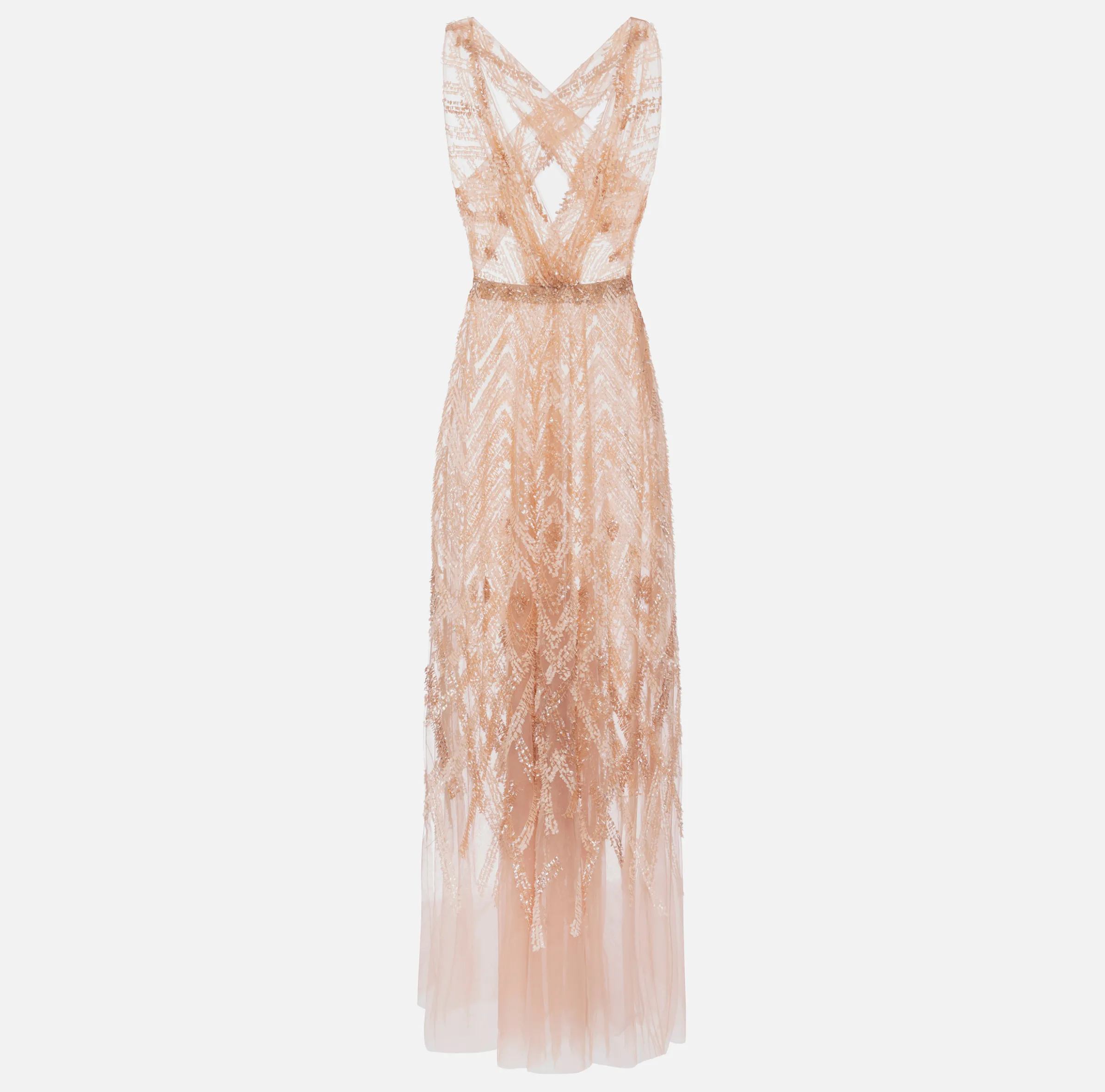 Abito red carpet in tulle con ricamo paillettes chevron