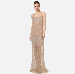 Abito red carpet in tulle ricamato con paillettes disegno losanga