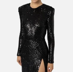 Abito red carpet in tulle ricamato con paillettes con cut-out