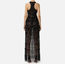 Abito red carpet in tulle ricamato con paillettes pixel