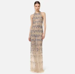 Abito red carpet in tulle ricamato con paillettes pixel